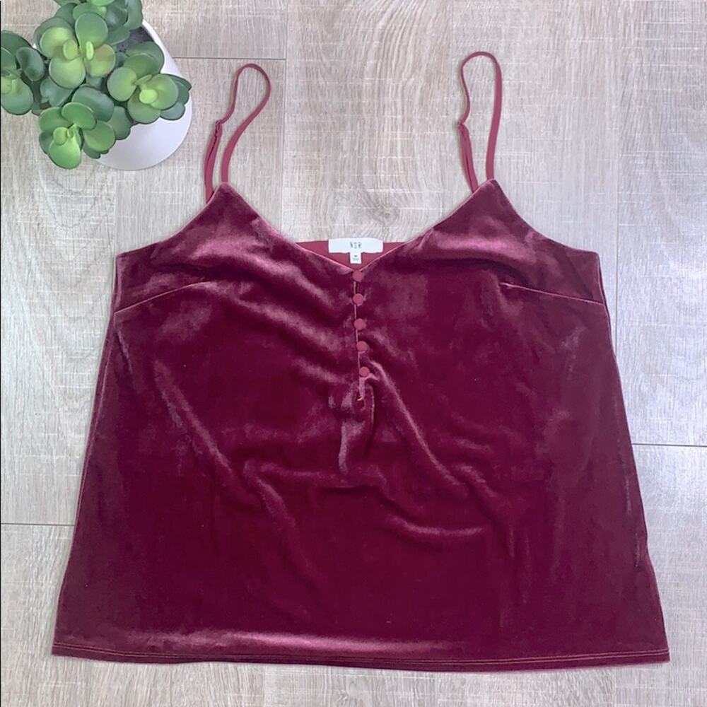 NSR Velvet Cranberry/Wine Crop Tank Top Buttons